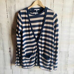 NWOT Three Dots Grandpa Cardigan 2pc SET M Sweater & Top Striped Navy Beige